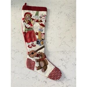 Vintage Needlepoint Christmas Stocking Handmade Toys Sock Shape GORGEOUS!